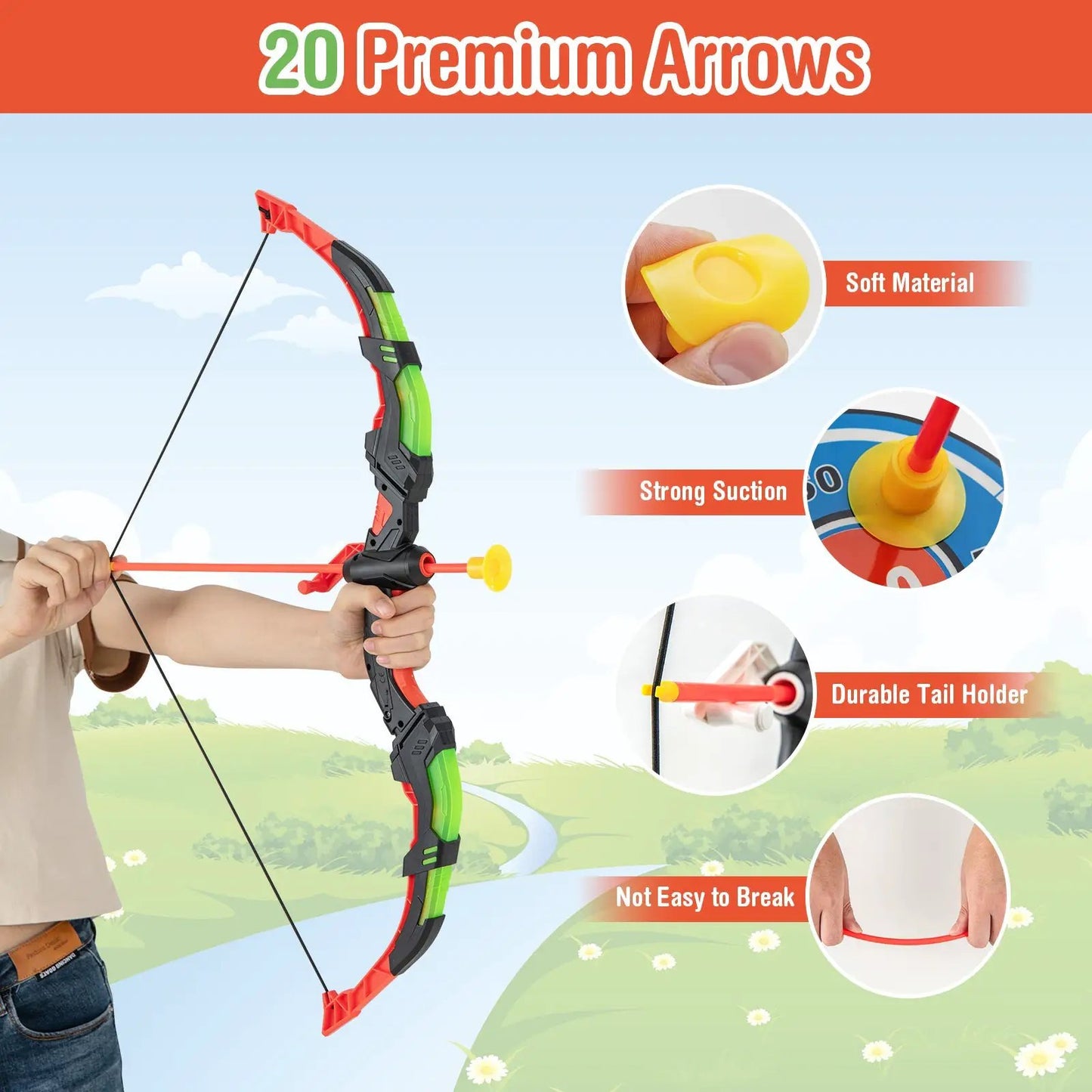 Youth Archery Bow Set with LED Light Up Bow and 20 Suction Cup Arrows for Kids - Tampa Home & Garden Store