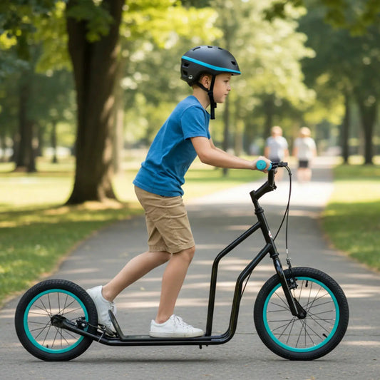 Youth scooter by DirectDeals with adjustable handlebar, black frame and turquoise wheels on Tampa Home & Garden Store