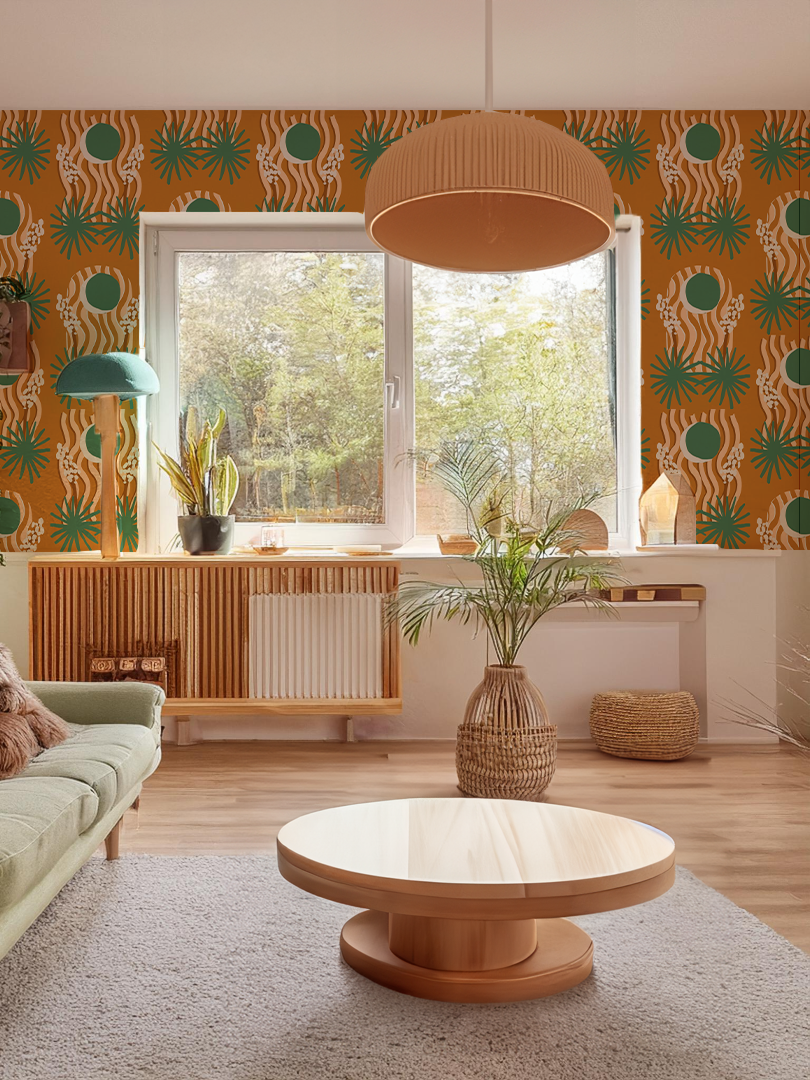 Yucca Moon Wallpaper, orange and green - Tampa Home & Garden Store