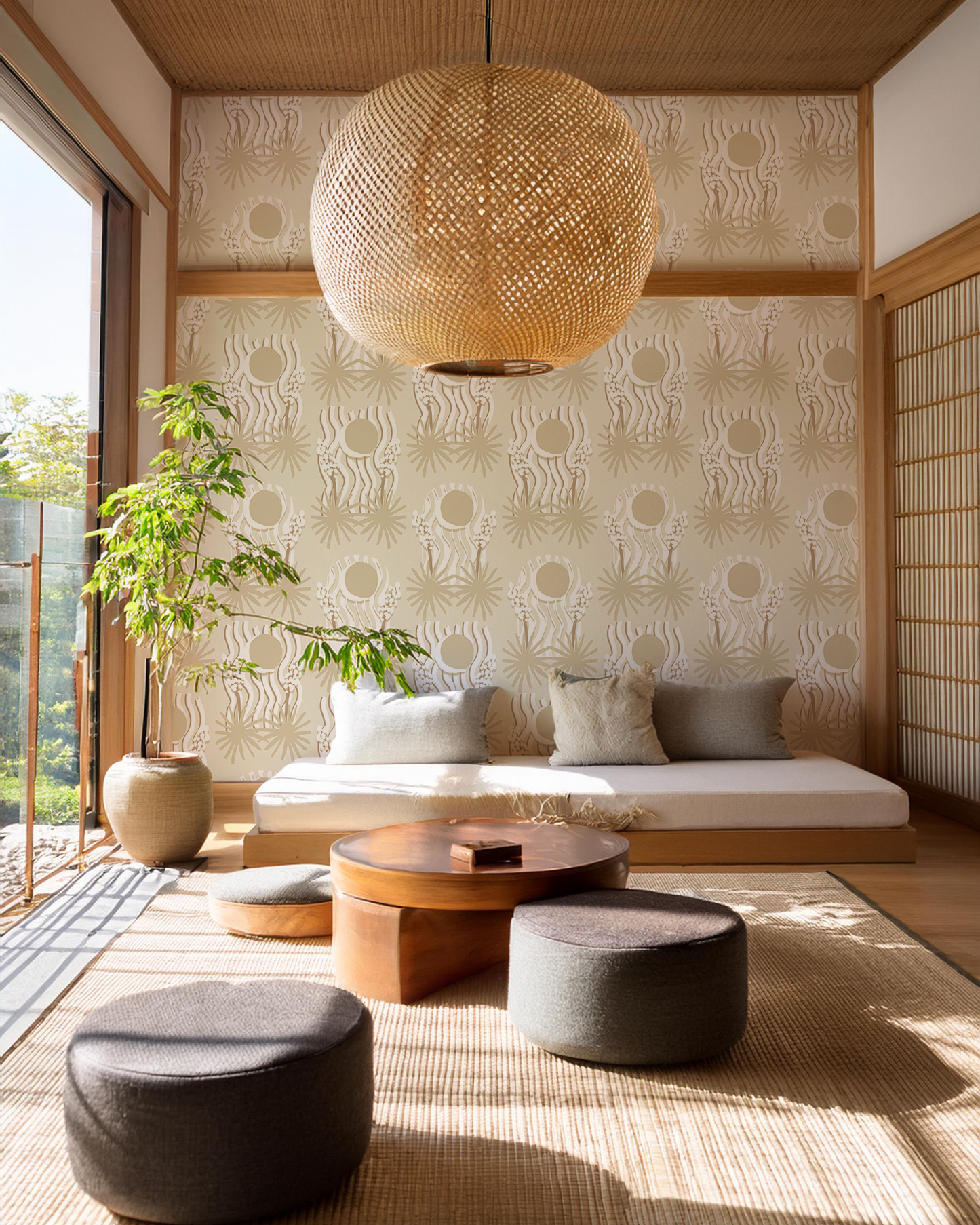 Yucca Moon Wallpaper, white and neutral - Tampa Home & Garden Store