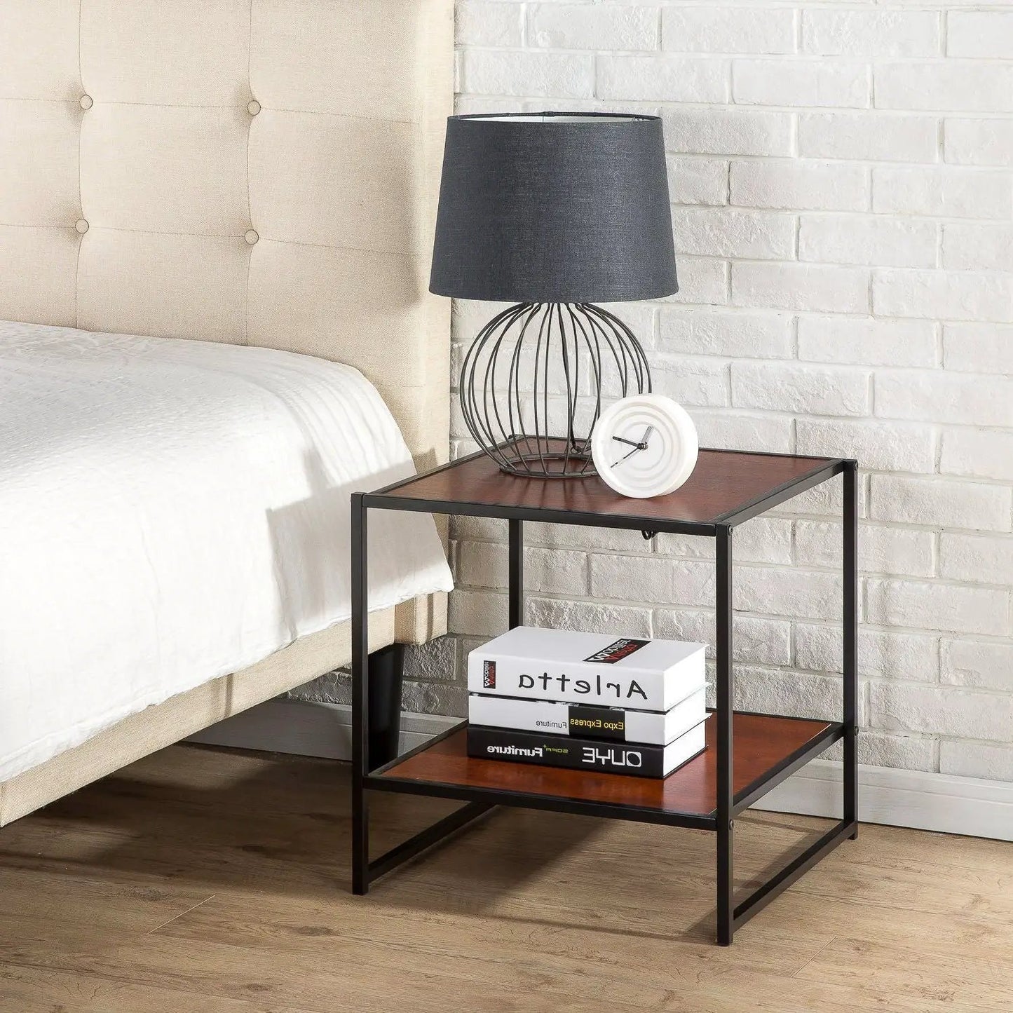 Modern Steel Frame End Table Nightstand in Brown - Tampa Home & Garden Store