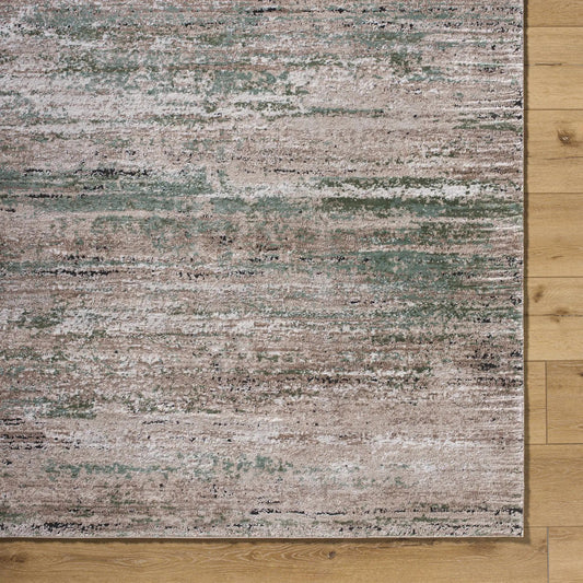 Zafer Luxe Thick Area Rug Machine Woven in beige and sage green with a distressed pattern on Tampa Home & Garden Store