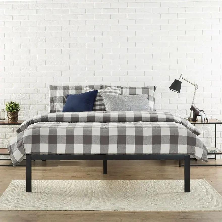 Full Size Modern Black Metal Platform Bed Frame with Wood Slats - Tampa Home & Garden Store