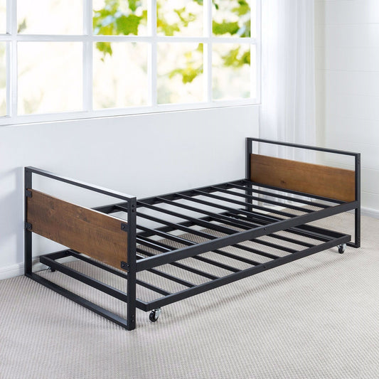 Twin size Metal Wood Daybed Frame with Roll Out Trundle Bed - Tampa Home & Garden Store