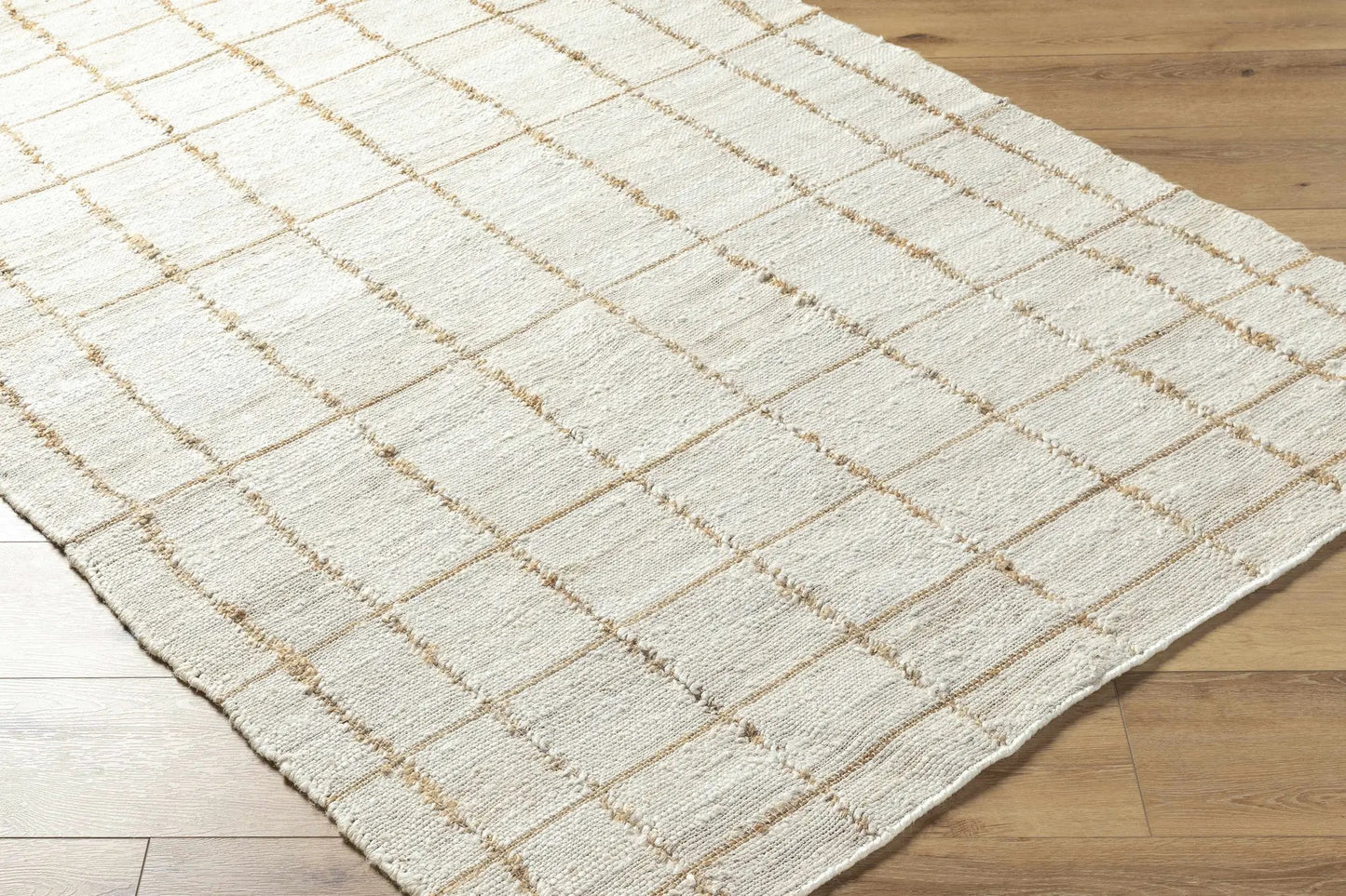 Area rug Kamey Becki Owens and Livabliss Boky, cream with tan grid lines, Boutique Rugs on Tampa Home & Garden Store