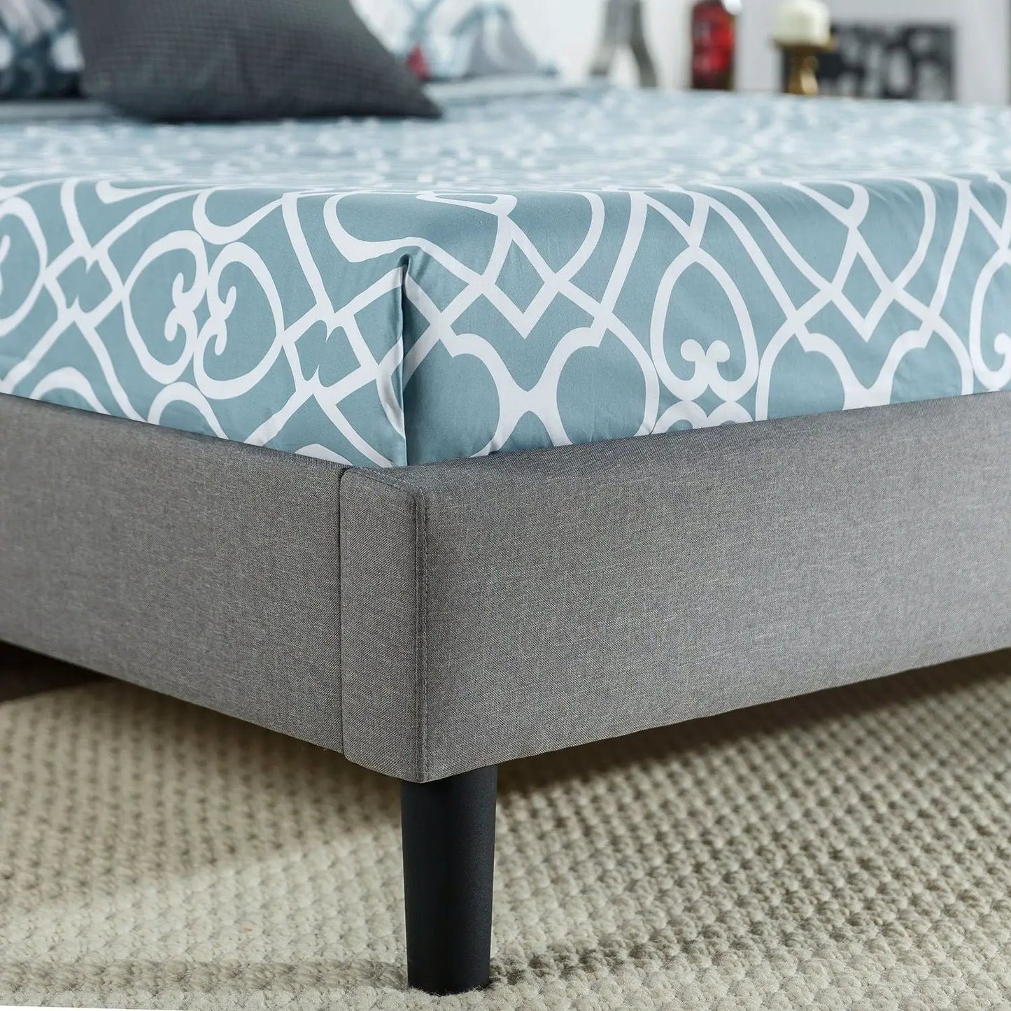 King size Grey Upholstered Platform Bed with Classic Button Tufted Headboard - Tampa Home & Garden Store
