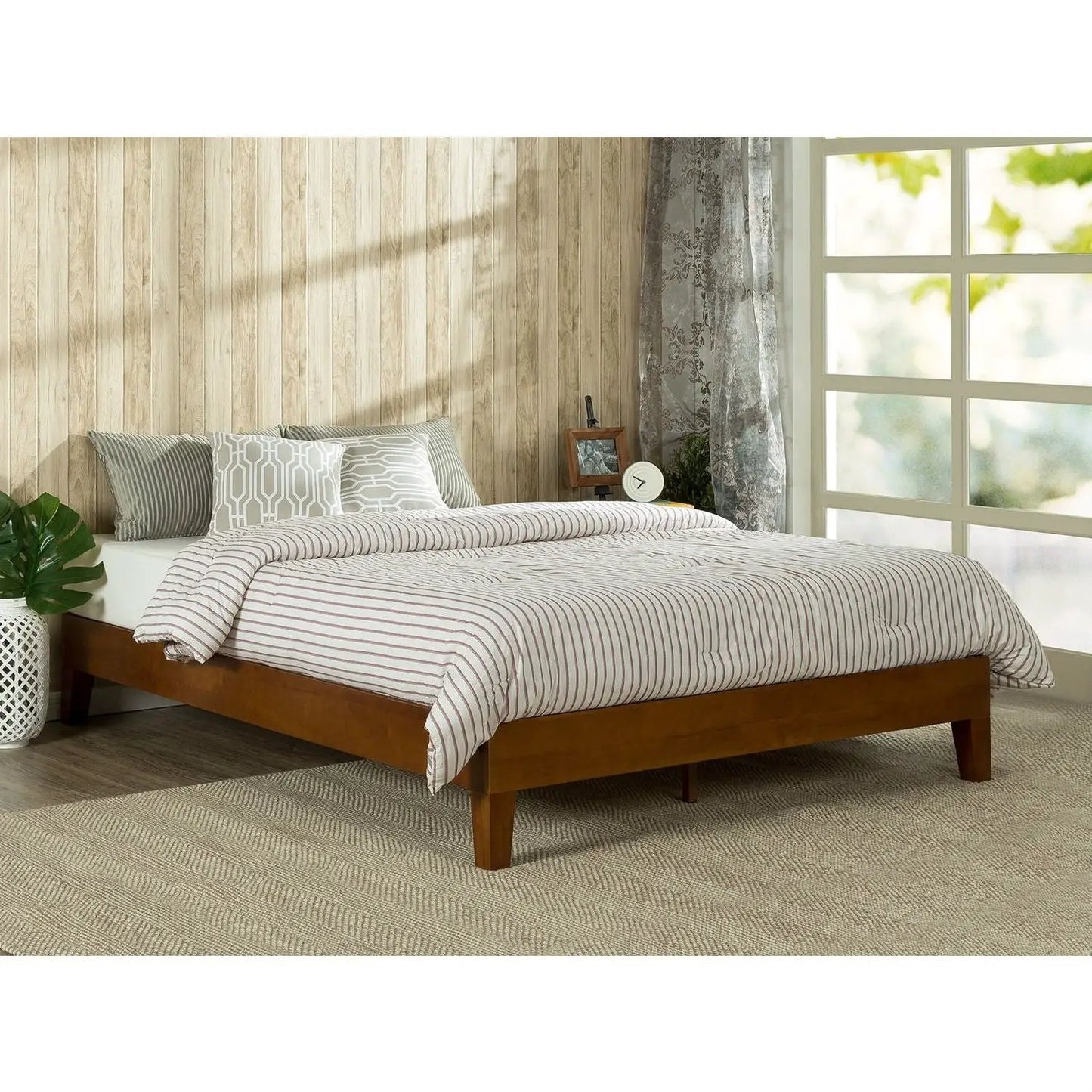 Twin size Low Profile Wooden Platform Bed Frame in Cherry Finish - Tampa Home & Garden Store