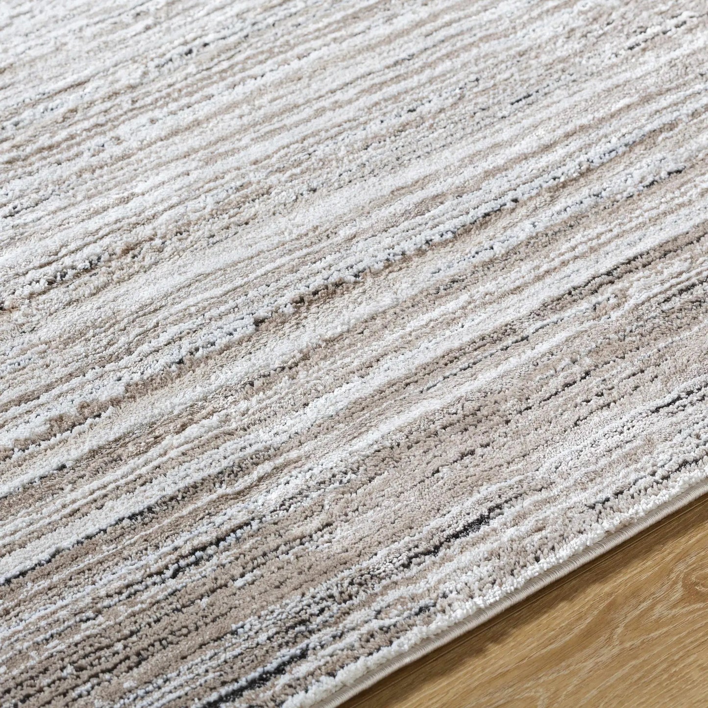 Ainhoa Luxe Thick Area Rug tan ivory beige with black accents, plush pile Boutique Rugs on Tampa Home & Garden Store