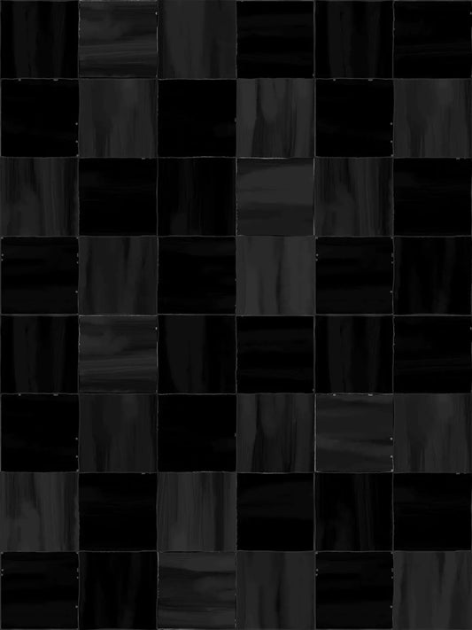Zellige tile inspired black Moroccan wallpaper with glossy square tiles by Samantha Santana on Tampa Home & Garden Store