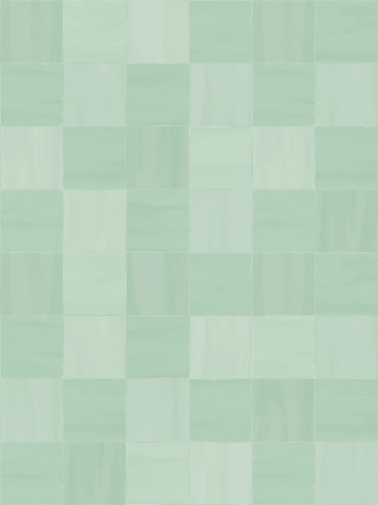 Zellige wallpaper mint green with Moroccan tile art in square tile pattern on Tampa Home & Garden Store