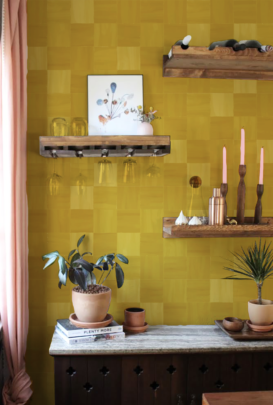 Zellige Wallpaper, mustard - Tampa Home & Garden Store