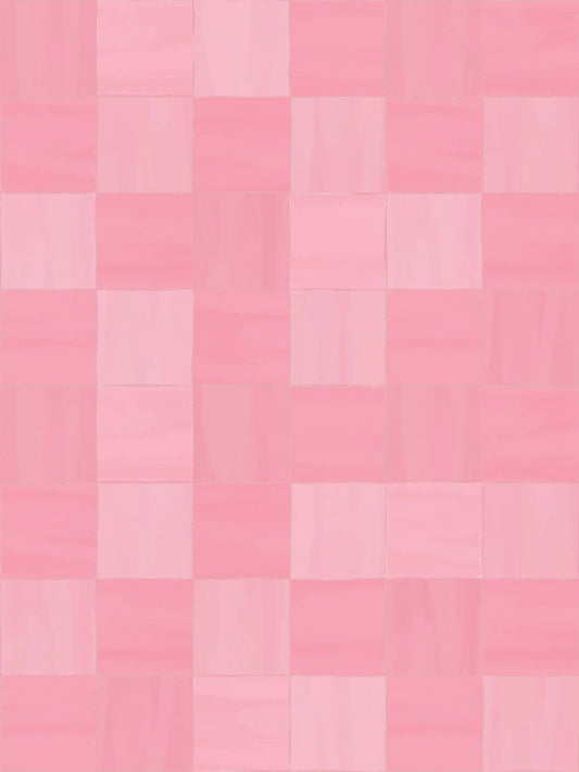 Zellige wallpaper in pink by Samantha Santana Creative with pink tiled checkerboard pattern on Tampa Home & Garden Store