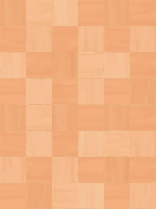 Wallpaper Zellige Saltillo tile design in warm peach tones by Samantha Santana Creative on Tampa Home & Garden Store