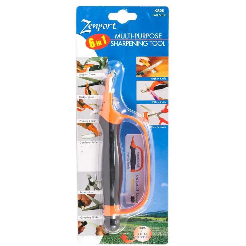 Zenport 6 in 1 Sharpener for Pruners and Scissors, blue/orange plastic hand tool on Tampa Home & Garden Store