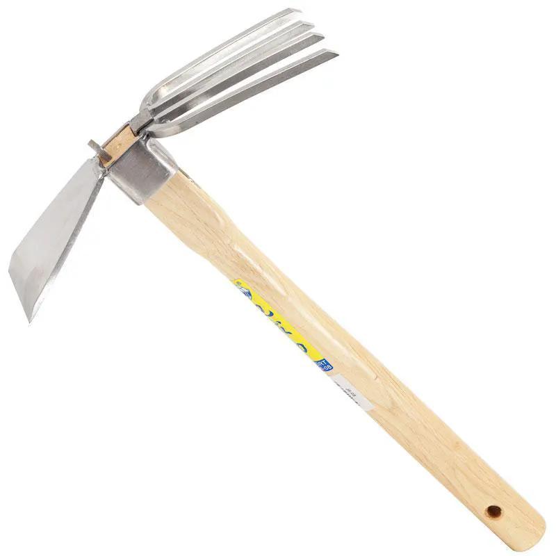 Zenport stainless steel hoe and pronged fork combo with wooden handle gardening tool on Tampa Home & Garden Store