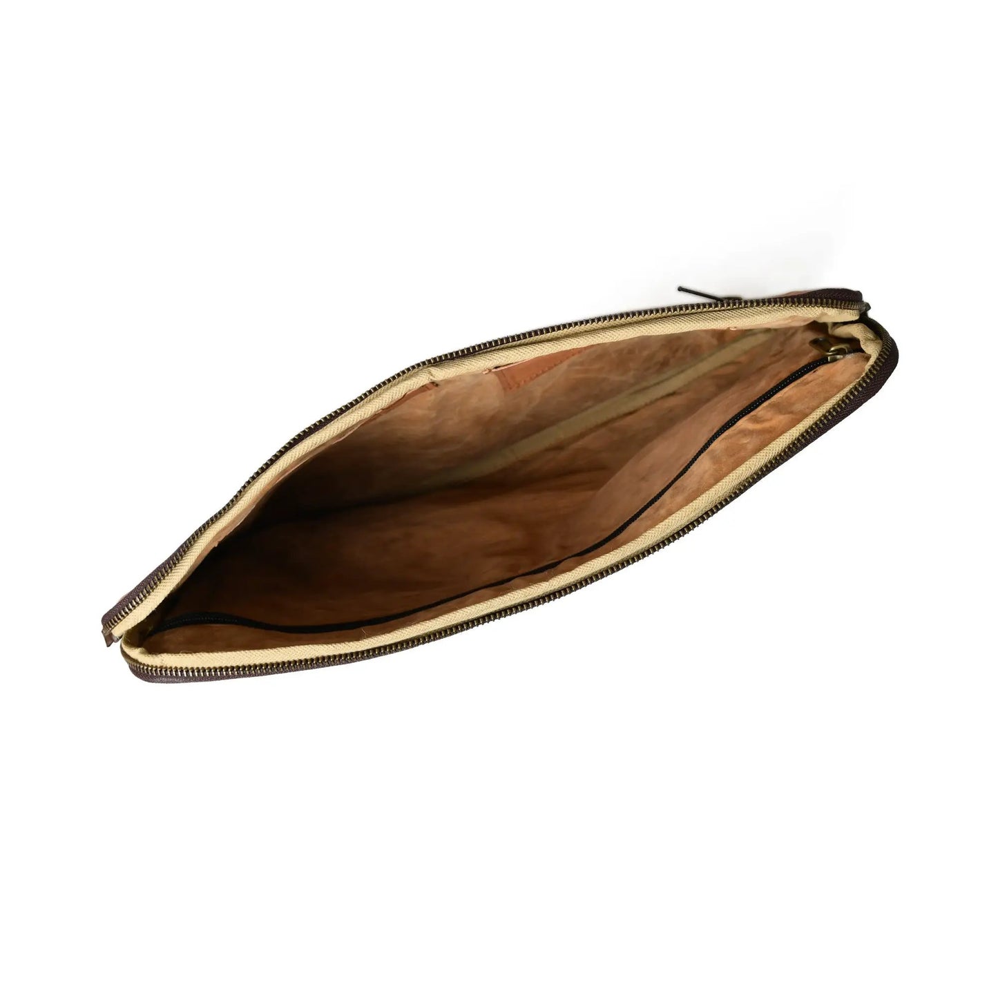 Zento leather laptop sleeve tan brown with beige interior and metal zipper on Tampa Home & Garden Store