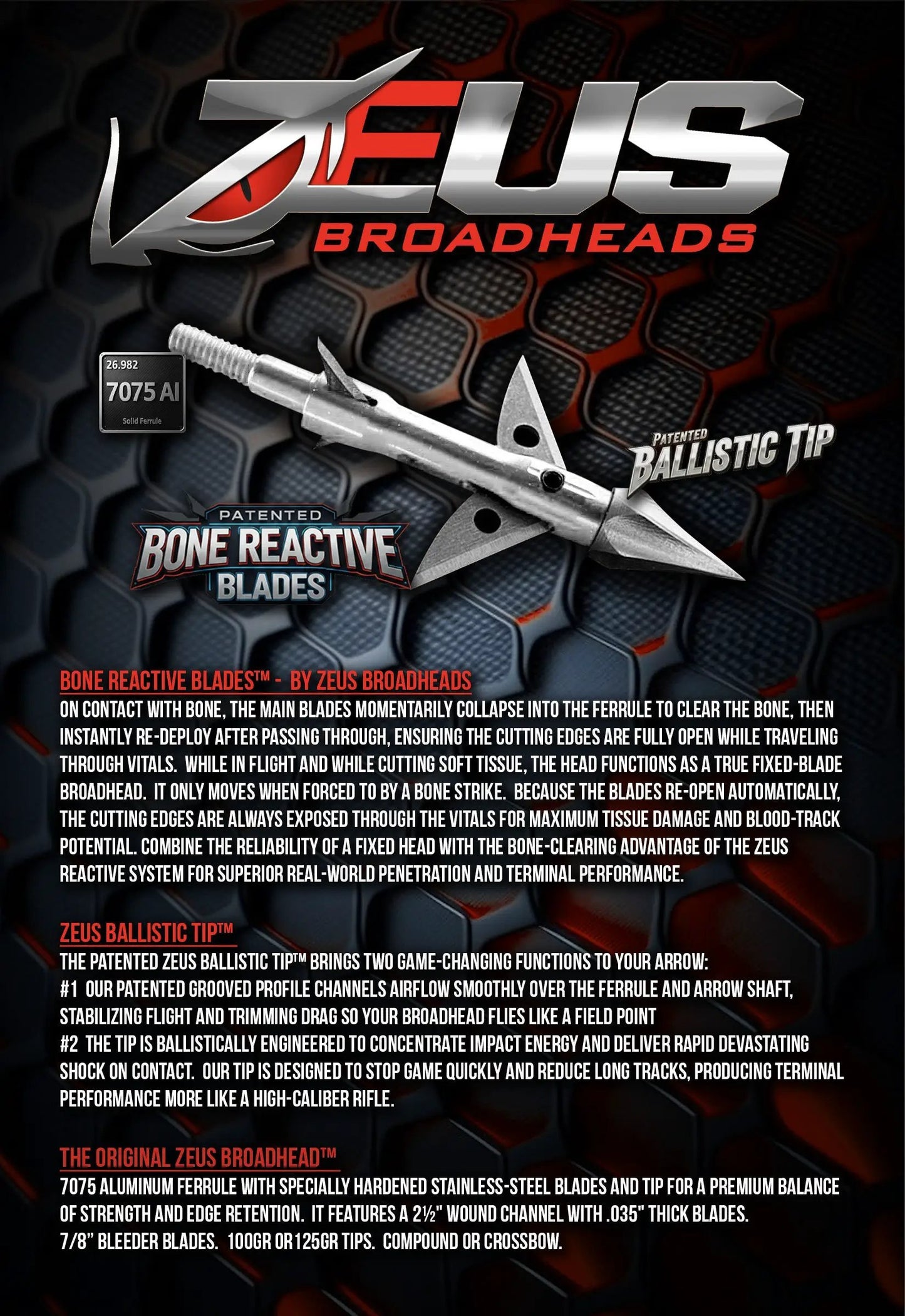 Zeus Broadheads 100 Grain Crossbow 3-Pack with Bone Reactive Blades and Ballistic Tip on Tampa Home & Garden Store