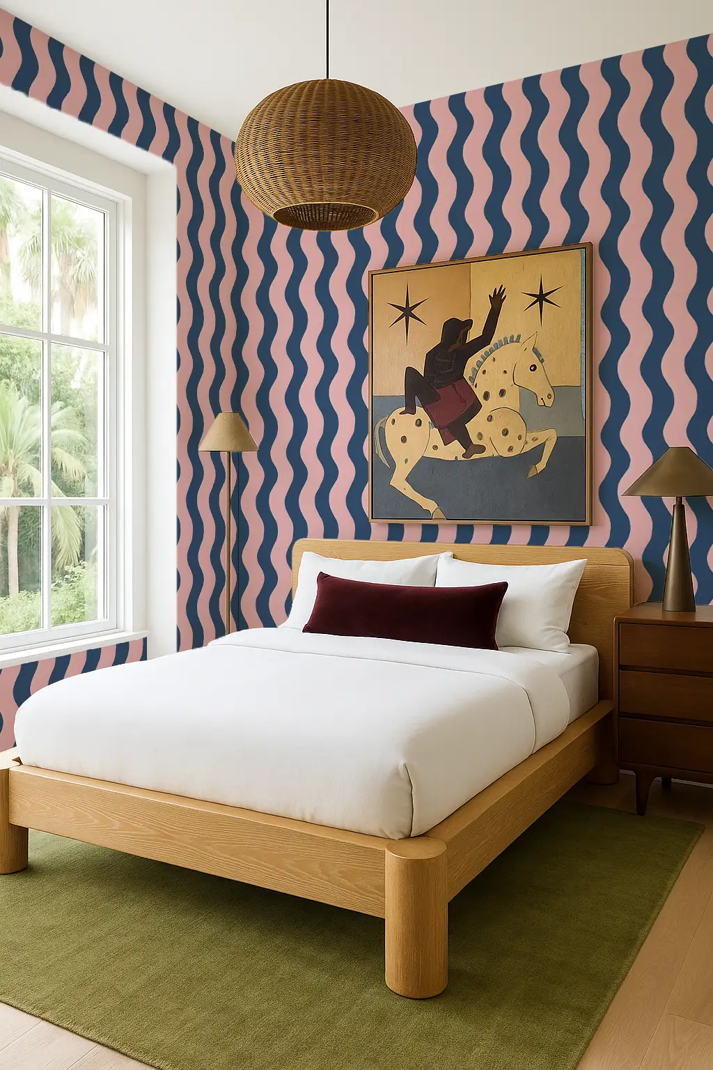 Ziggy Stripe Wallpaper in blue and pink, removable, Samantha Santana Creative on Tampa Home & Garden Store
