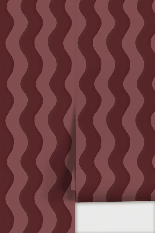 Maroon Ziggy Stripe Wallpaper in Fig Jam with wavy stripes by Samantha Santana Creative on Tampa Home & Garden Store