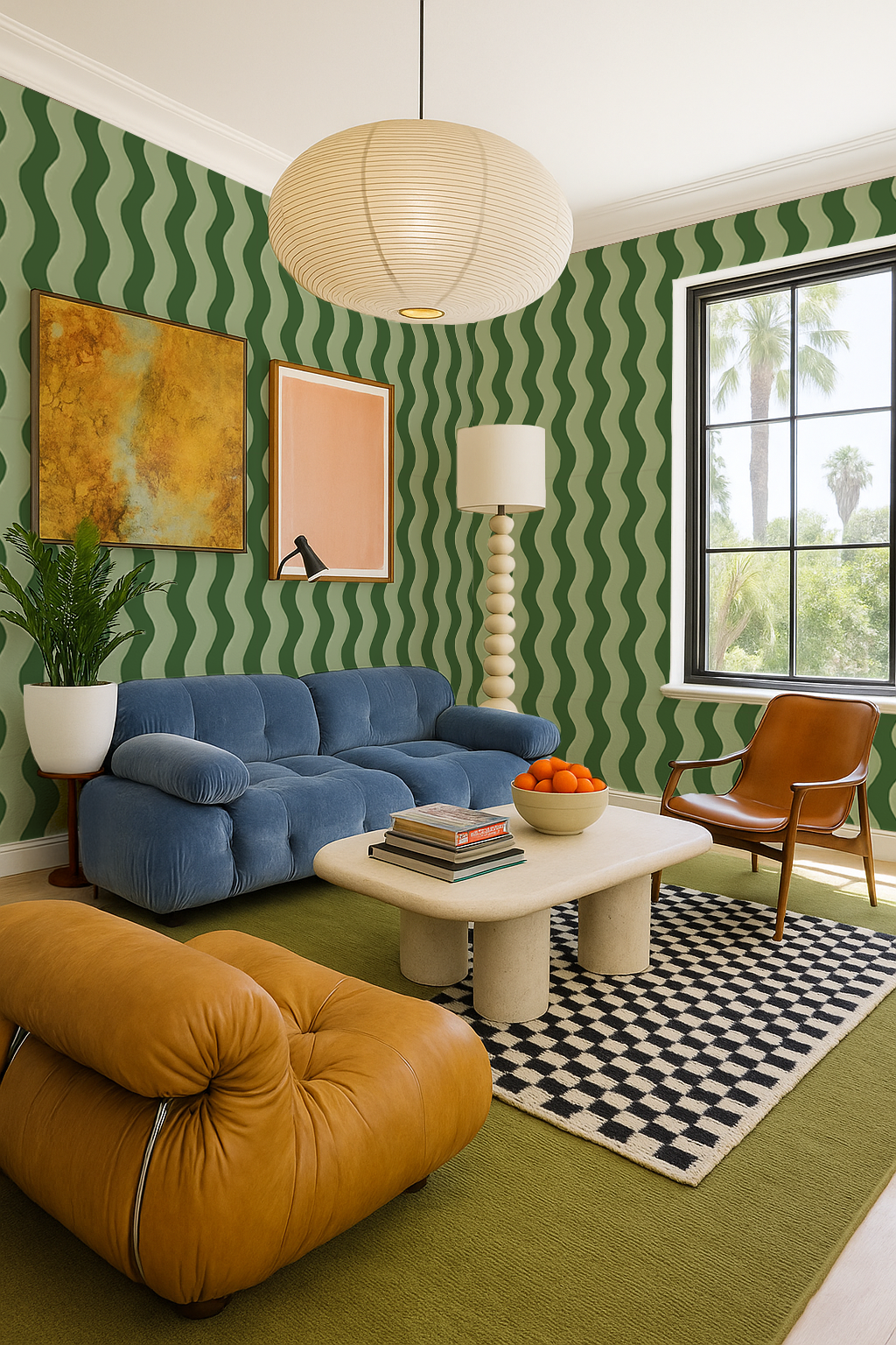 Ziggy Stripe Wallpaper, green and sage - Tampa Home & Garden Store