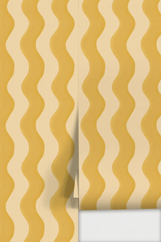 Ziggy Stripe Wallpaper in light apricot and mustard two panels by Samantha Santana Creative on Tampa Home & Garden Store