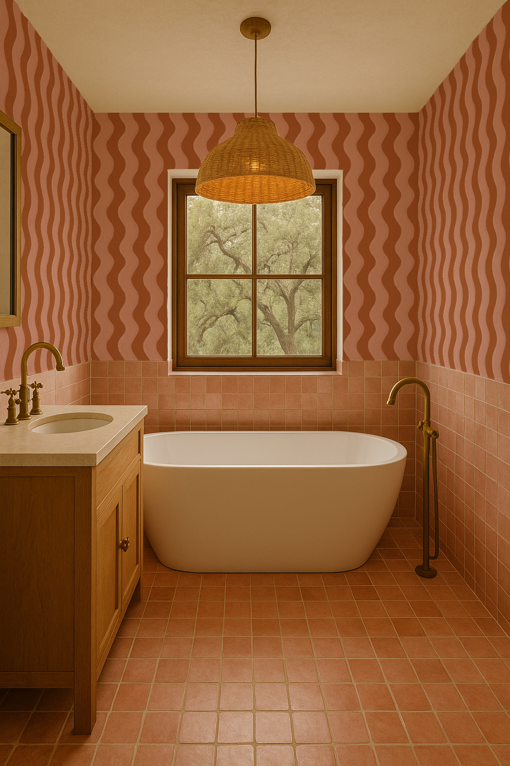 Ziggy Stripe Wallpaper, orange and pink - Tampa Home & Garden Store