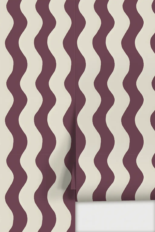 Ziggy Stripe Wallpaper in white and basil purple with tall wavy stripes on Tampa Home & Garden Store