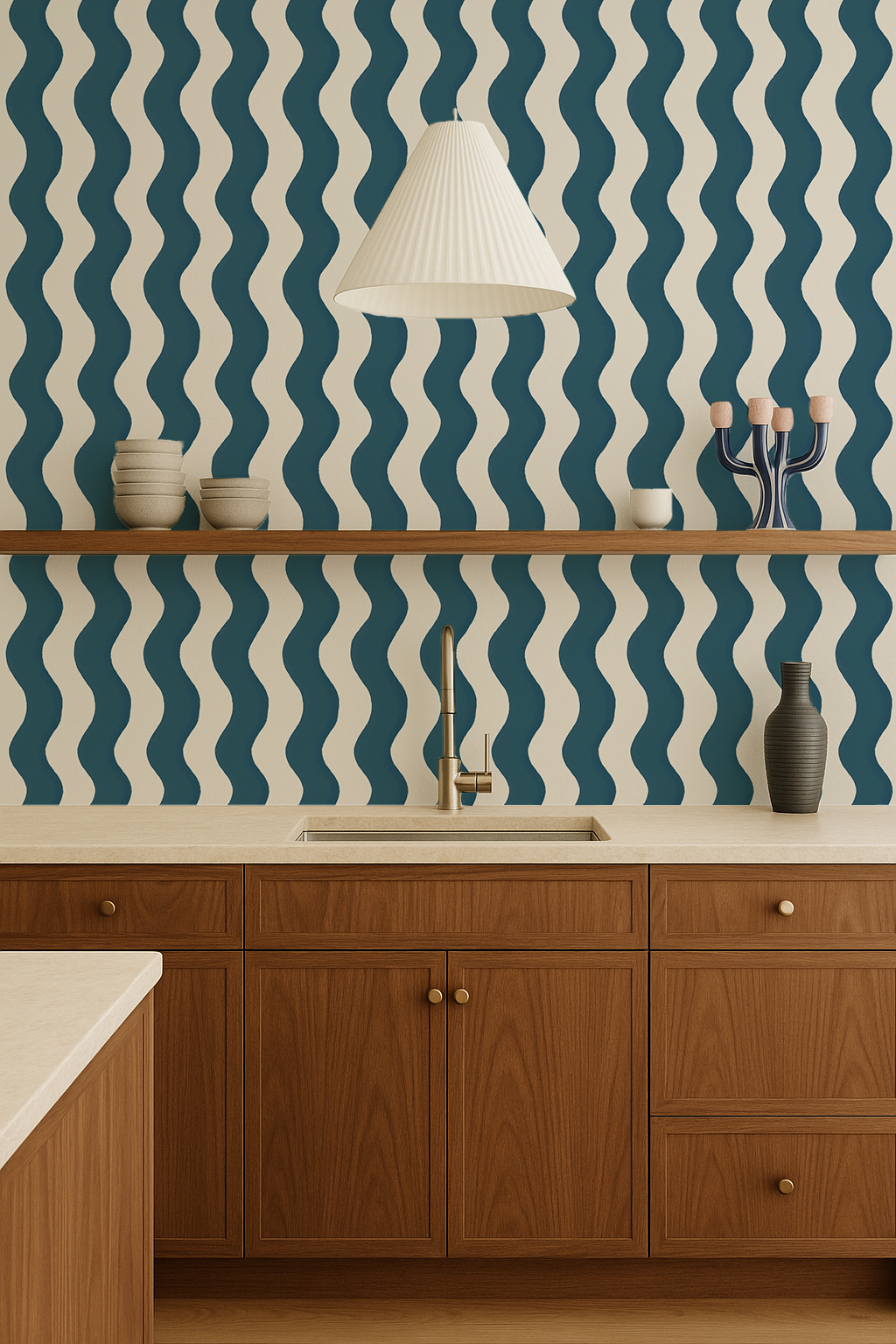 Ziggy Stripe Wallpaper, white and blue - Tampa Home & Garden Store