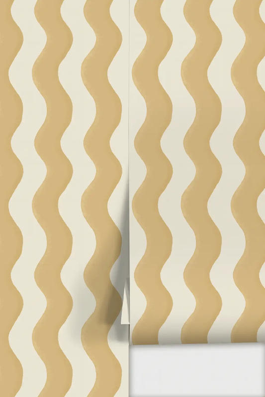Ziggy Stripe Wallpaper white and butter yellow with bold waves Samantha Santana Creative on Tampa Home & Garden Store