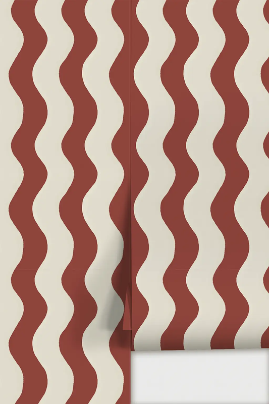 Ziggy Stripe Wallpaper white and chili oil red wavy stripes Samantha Santana Creative on Tampa Home & Garden Store