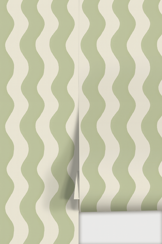 Ziggy Stripe Wallpaper, white and dusty lime - Tampa Home & Garden Store