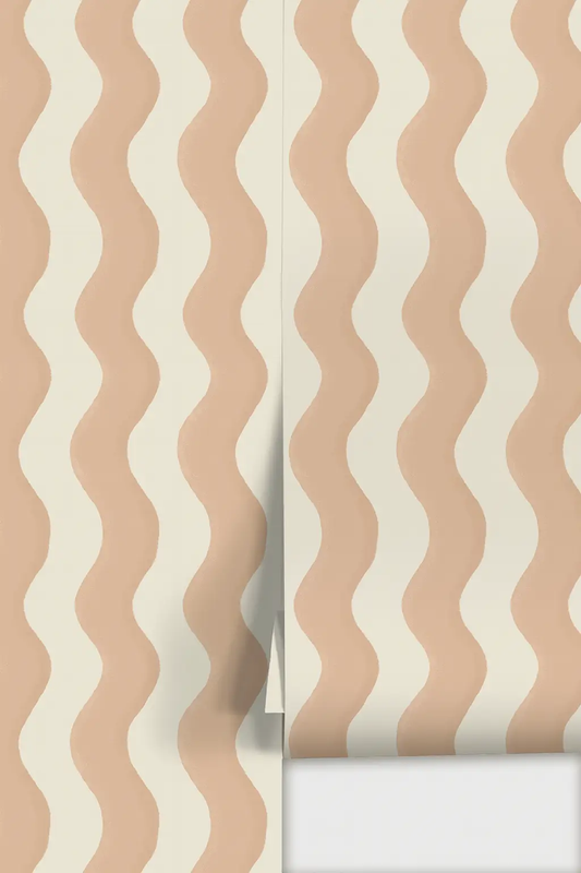 Ziggy Stripe Wallpaper in white and peach; wavy retro pattern by Samantha Santana Creative on Tampa Home & Garden Store