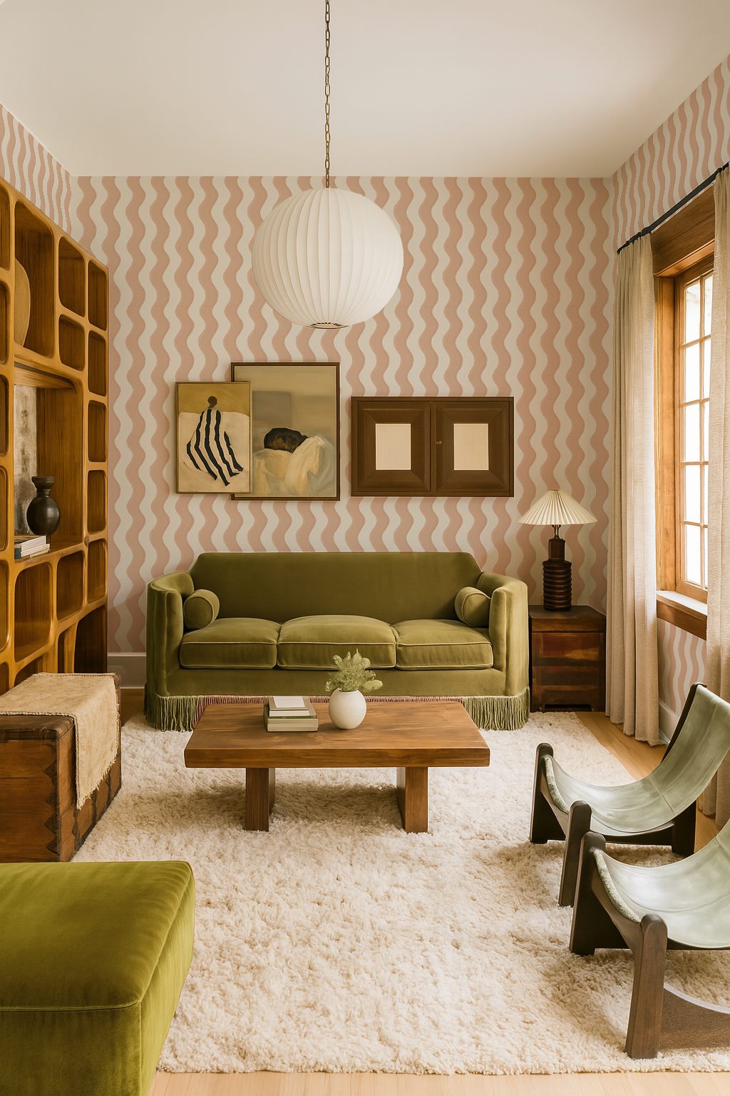Ziggy Stripe Wallpaper, white and peach - Tampa Home & Garden Store
