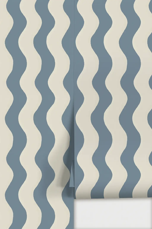 Wallpaper Ziggy Stripe white and periwinkle with wavy vertical stripes on Tampa Home & Garden Store