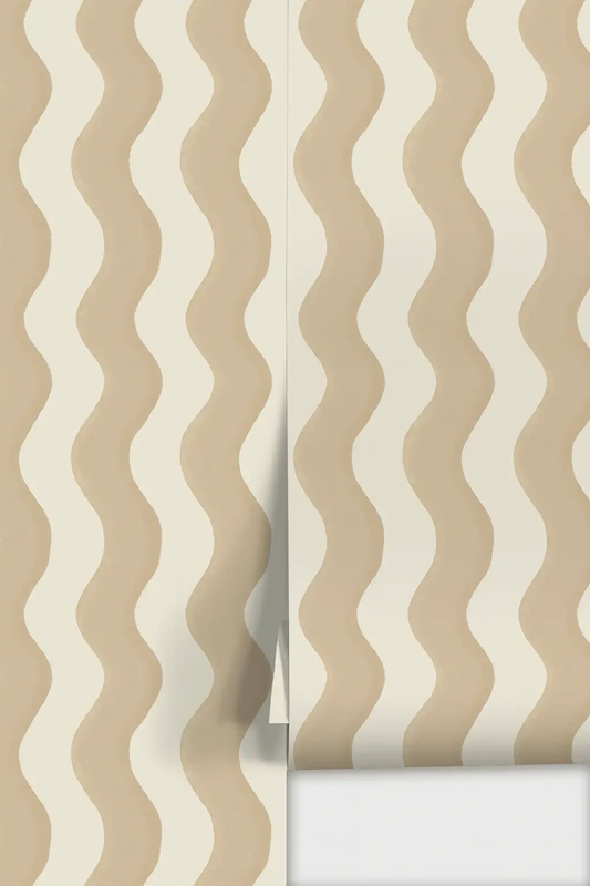 Ziggy Stripe Wallpaper white and tan with a wavy retro stripe pattern Samantha Santana Creative on Tampa Home & Garden Store