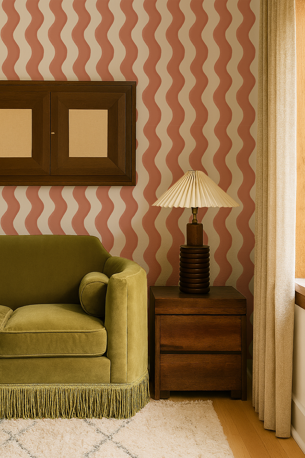 Ziggy Stripe Wallpaper, white and terra cotta - Tampa Home & Garden Store