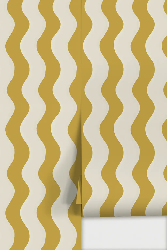 Ziggy Stripe Wallpaper white and yellow with bold wavy stripes on Tampa Home & Garden Store