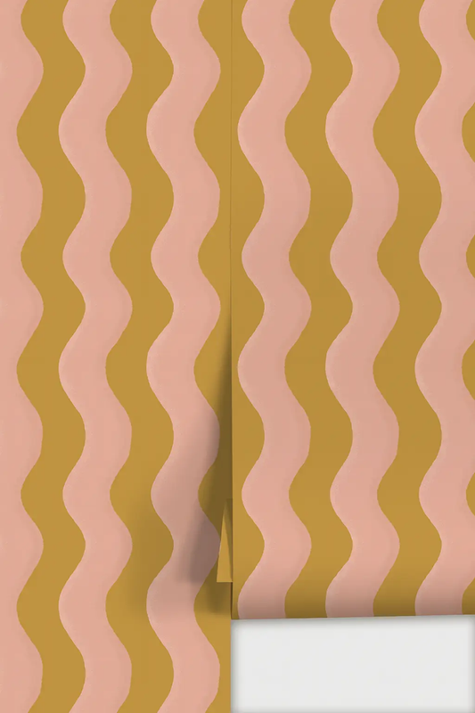 Ziggy Stripe Wallpaper yellow and pink wavy stripes, two-panel design on Tampa Home & Garden Store
