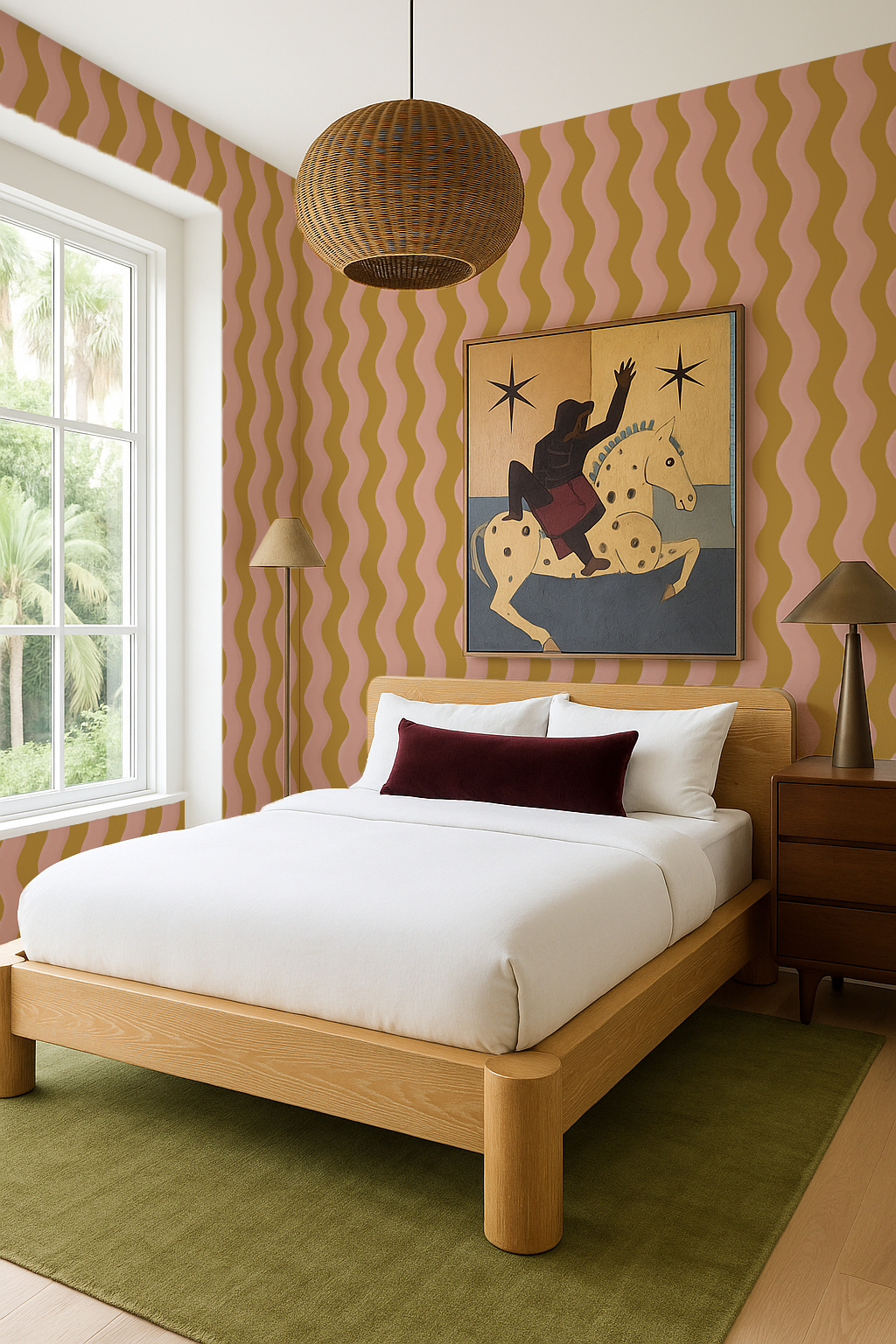 Ziggy Stripe Wallpaper, yellow and pink - Tampa Home & Garden Store