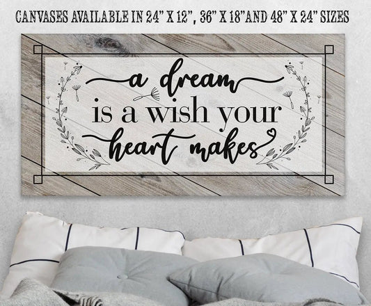 Dream Is a Wish wall decor canvas with wood background and botanical border on Tampa Home & Garden Store