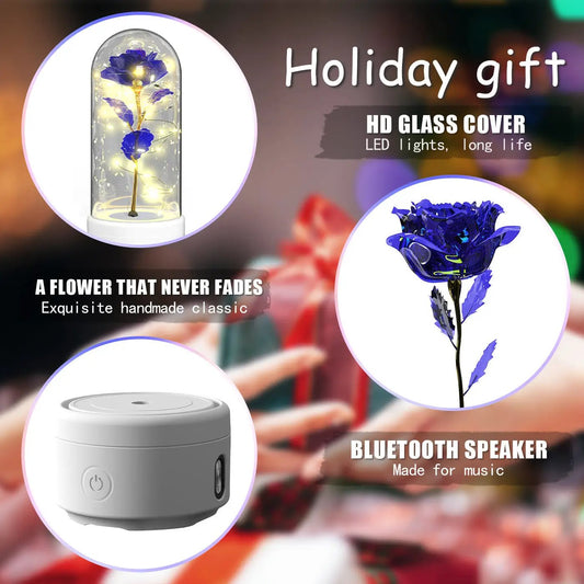 Rose LED Light and Bluetooth Speaker 2 in 1 by Decorbites, glass dome rose with LED lights on Tampa Home & Garden Store