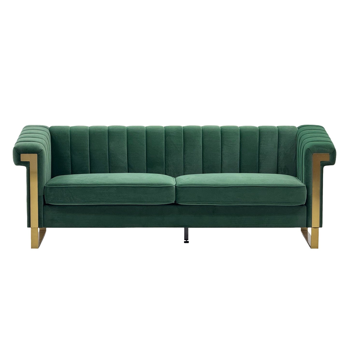 Velvet sofa FX-P81B-RG emerald green with gold metal accents by HouseOfZazla on Tampa Home & Garden Store