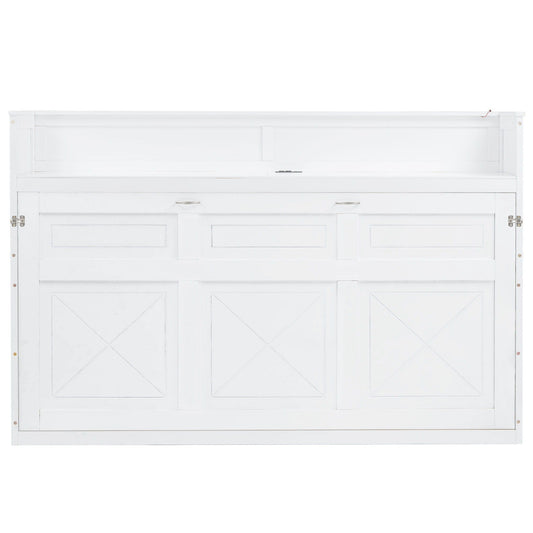 Murphy bed with desk in white, integrated LED light and USB charging by HouseOfZazla on Tampa Home & Garden Store