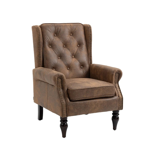 Modern leather armchair with tufted back and nailhead trim wood legs on Tampa Home & Garden Store