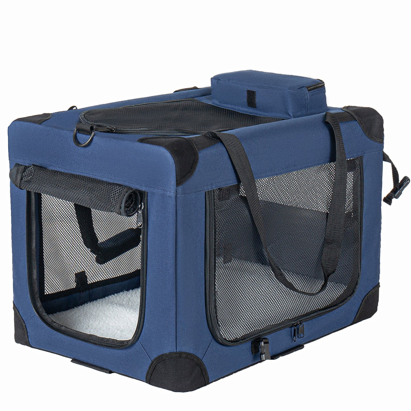 40in soft dog crate kennel with fleece mat, blue fabric, 3 doors by HouseOfZazla on Tampa Home & Garden Store