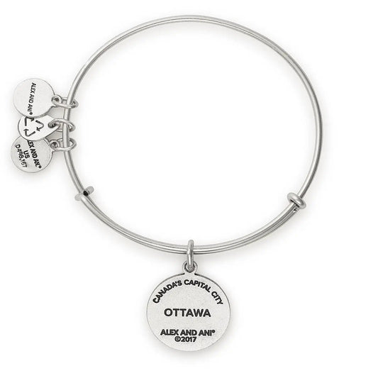 Ottawa Charm Bangle by ALEX AND ANI in silver with Ottawa disc pendant and three small charms on Tampa Home & Garden Store