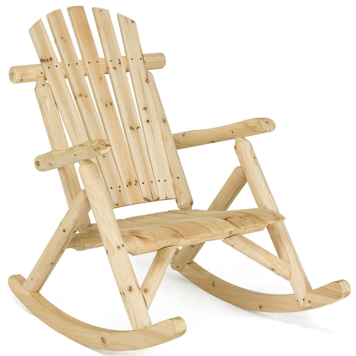 Mecedora Adirondack de exterior para adultos, mecedora de madera maciza para porche - Marrón