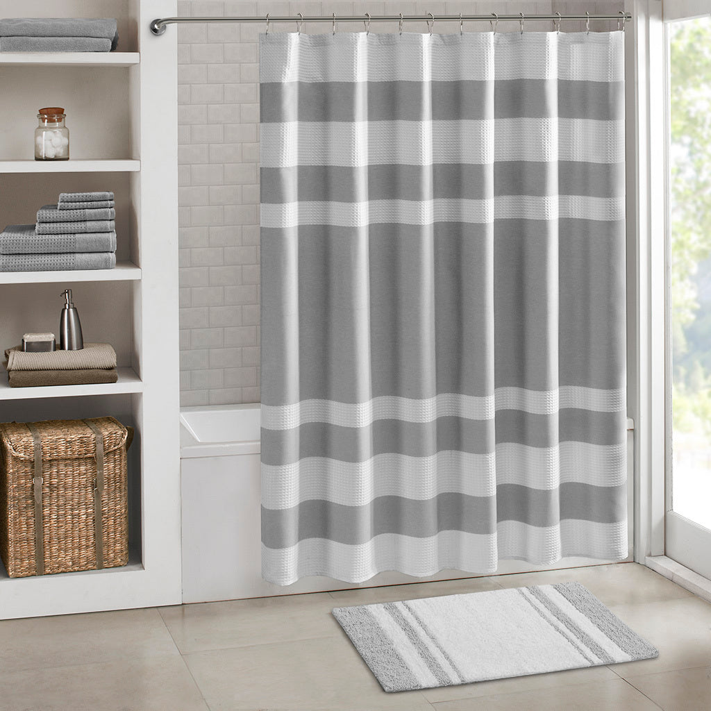 Reversible Cotton Bath Rug and Grey Striped Plush