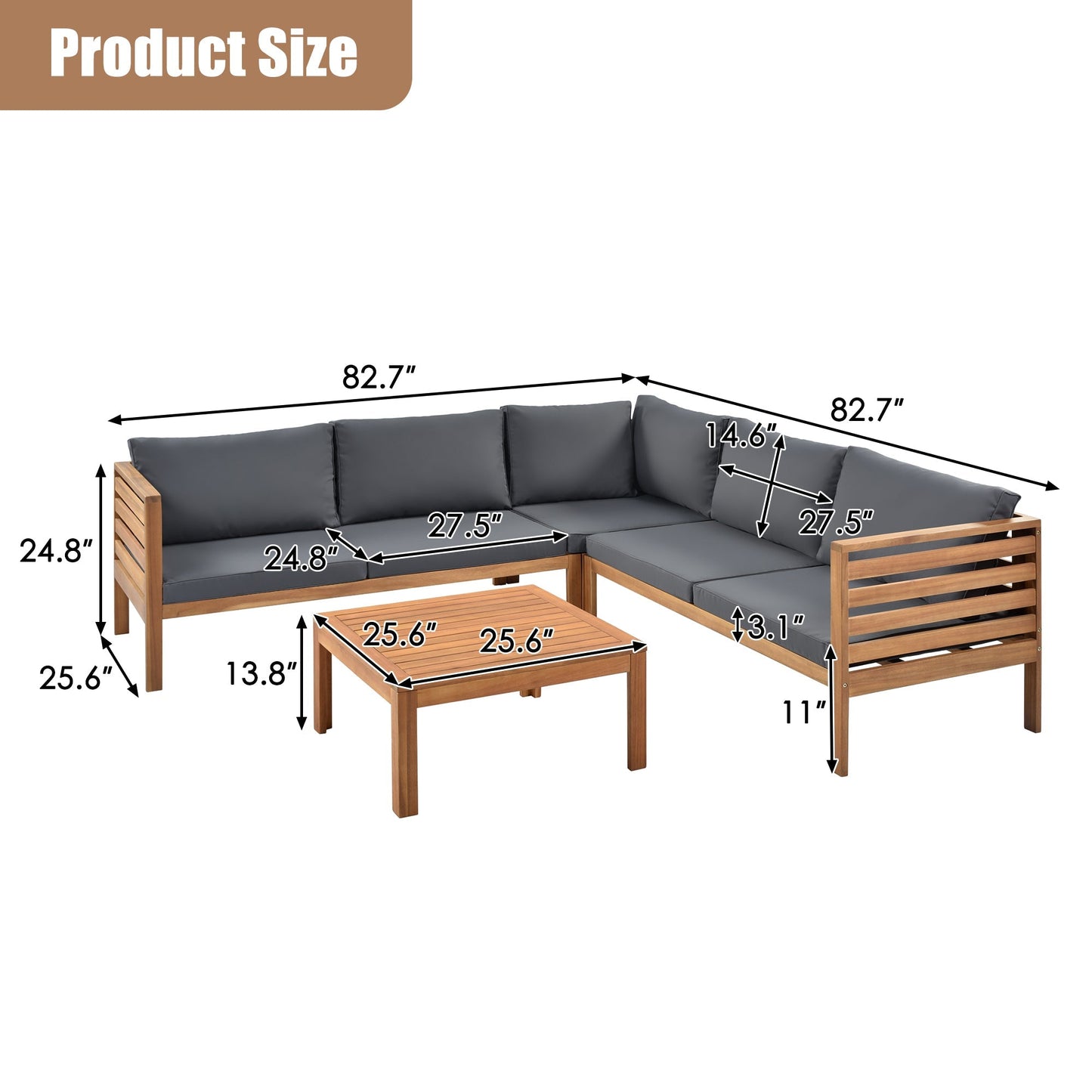 Wood Structure Outdoor Sofa Set with Gray Cushions wood-frame L-shaped sectional by HouseOfZazla on Tampa Home & Garden Store