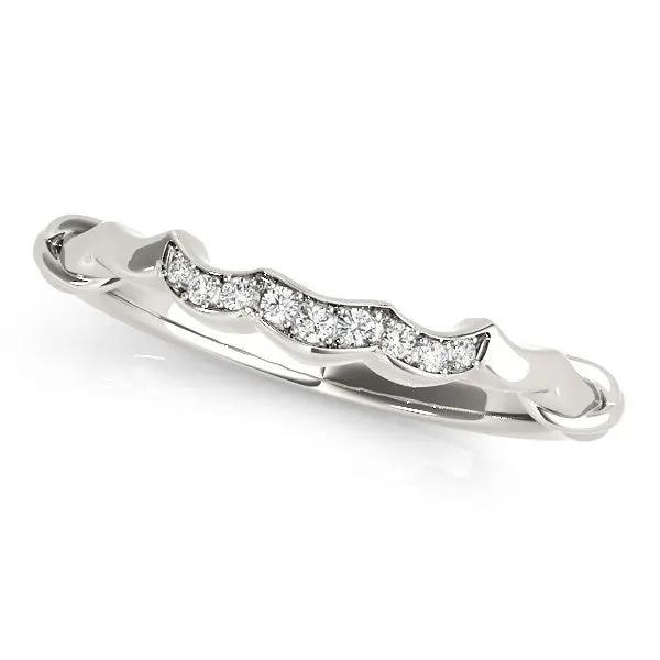 14k white gold scallop wedding band with pave diamonds, 1/20 cttw on Tampa Home & Garden Store